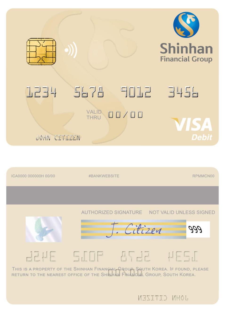 South Korea Shinhan Financial Group visa debit card